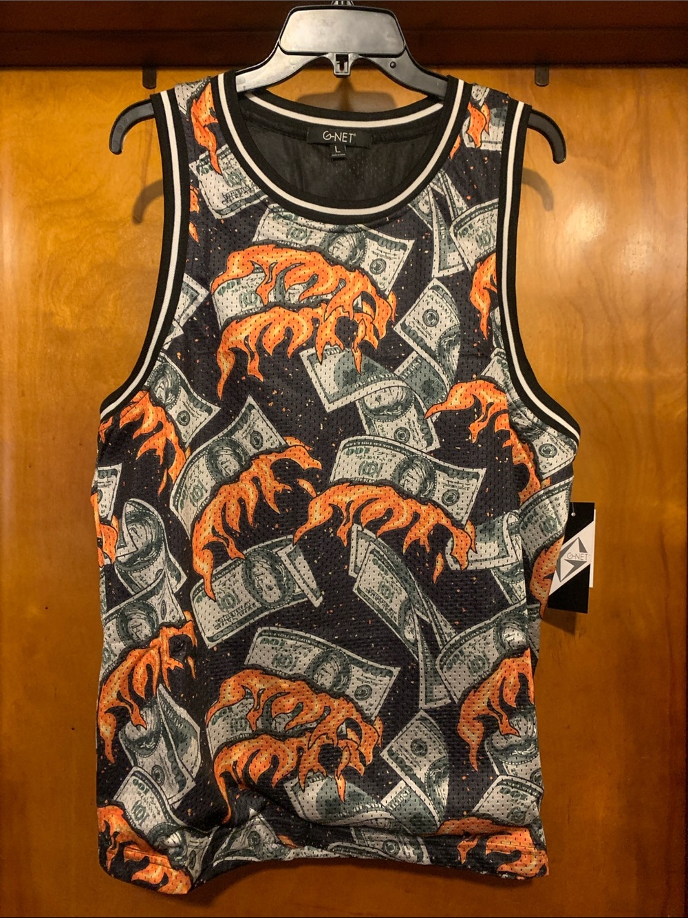 NWT GNET Size L Black Fire Money Jersey